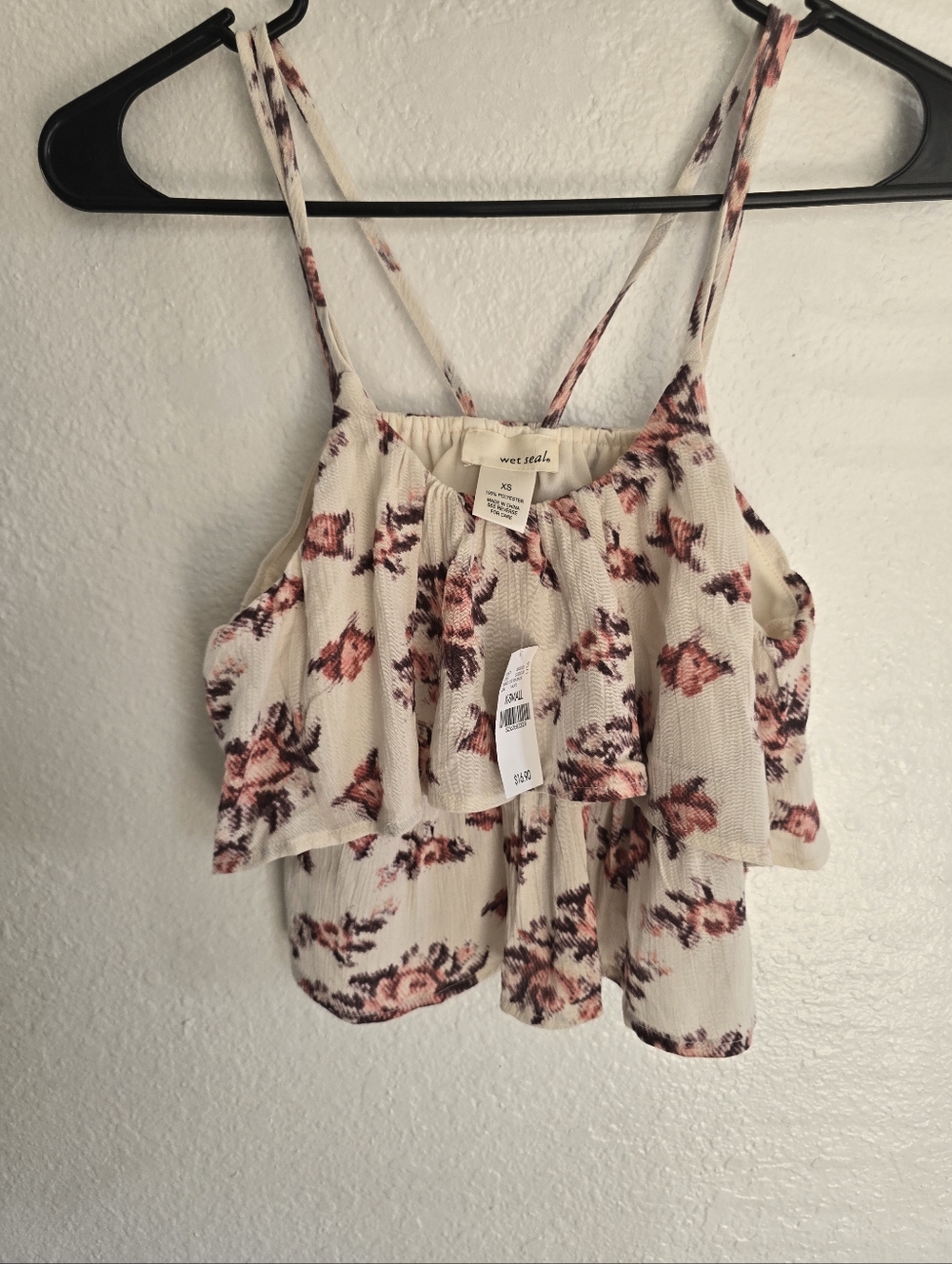 Wet Seal Cream Floral Ruffle halter top with peach and brown BOHO Vintage NWT